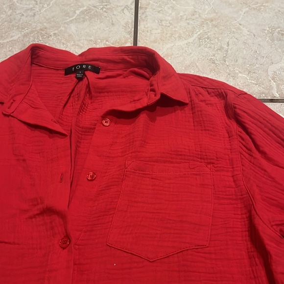 Fore Red Cotton Gauze Button Down Swim Coverup Shirt New - Picture 4 of 9